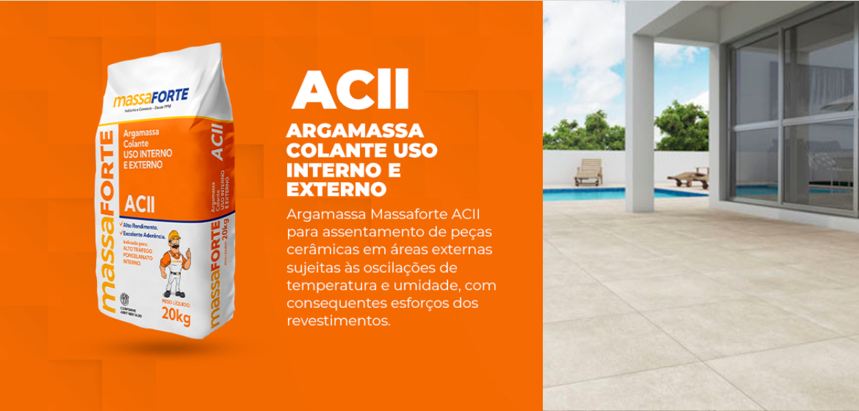 Argamassa ACII Massaforte para áreas externas sujeitas a sol e umidade